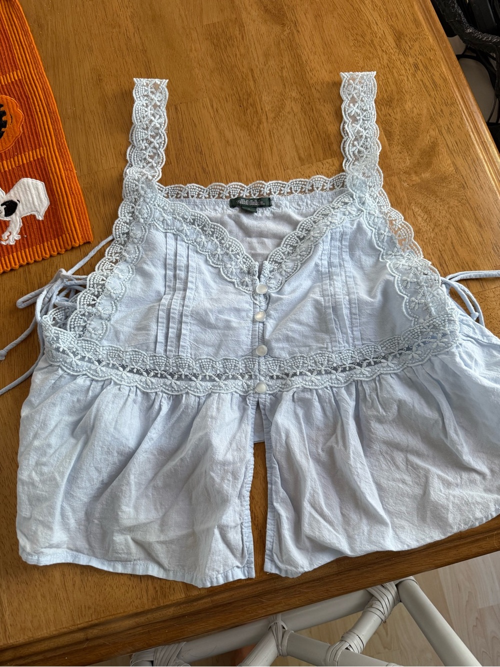 Light Blue Lace-Trim Cotton shirt